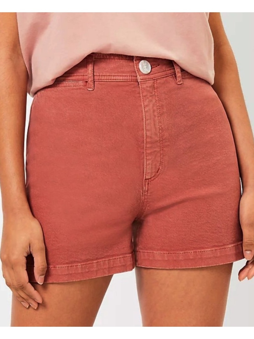 LOFT Rust Orange Welt Pocket High Rise Stretch Denim Jean Shorts Size 30/10